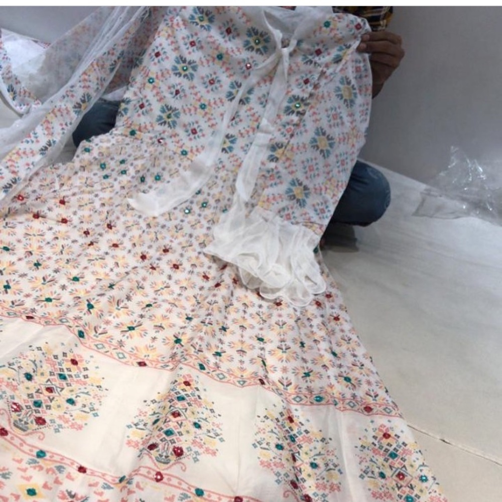 Long gown with fancy chiffon dupata